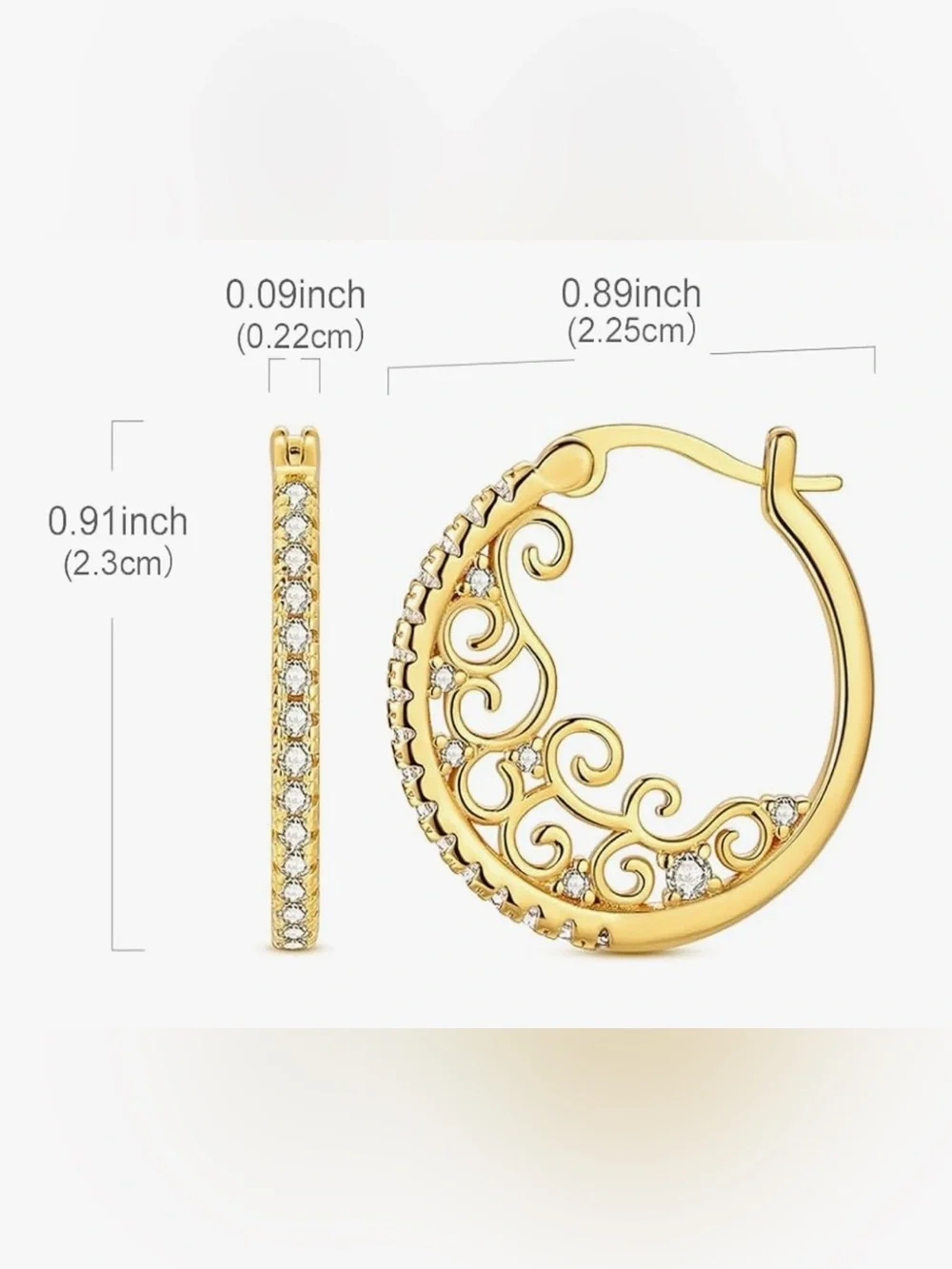 NEW Gold Filigree 925 SS Earrings Hoops